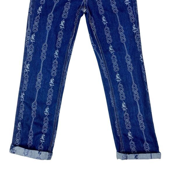 Tory Burch Jeans Womens 24 Blue Gemini Link Bloom Jacquard Rockabilly Denim Pant - Picture 5 of 16